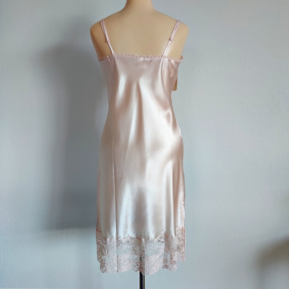 NWT Vintage Silk Slip Dress | Satin Pink Lingerie Nightgown | Lace Chemise - Picture 4 of 5